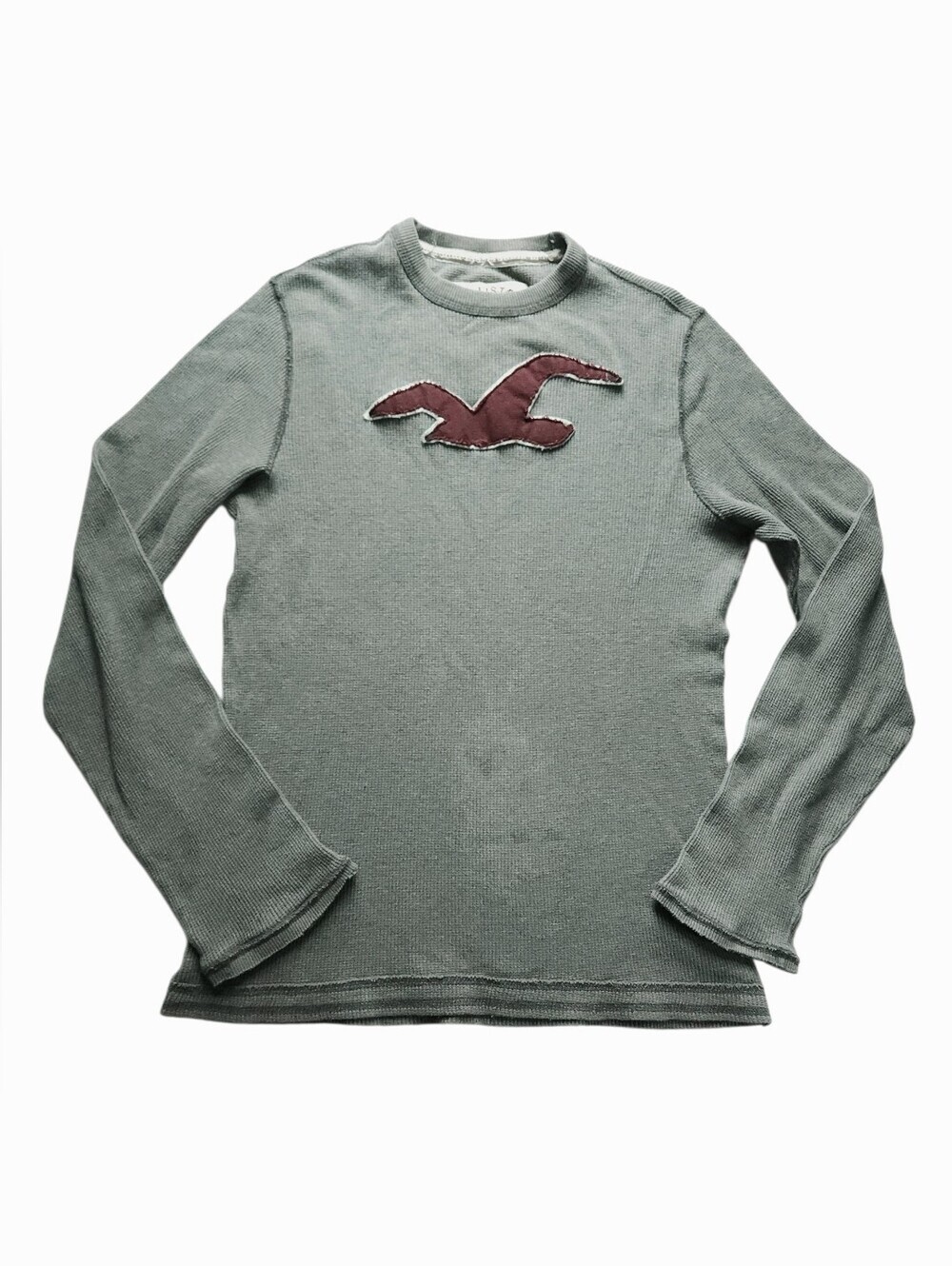 Y2K 2010s Hollister Grunge Henley Waffle Thermal Long Sleeve Casual Top Sz L